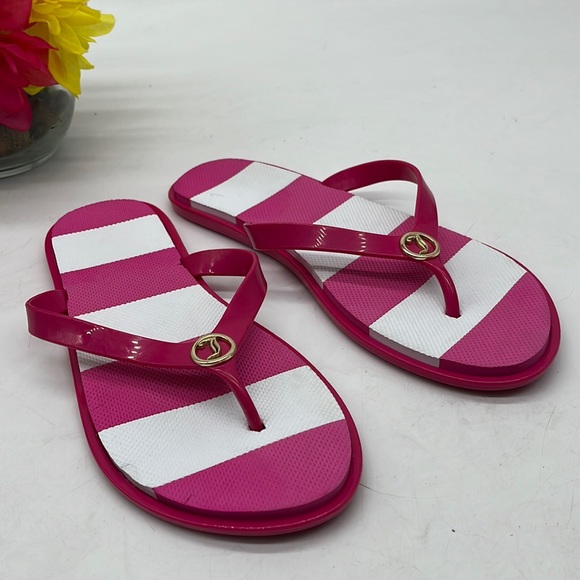 Juicy Couture Shoes - Juicy Couture Pink White Flip Flop Sandal Size 7-8. FFT2548D